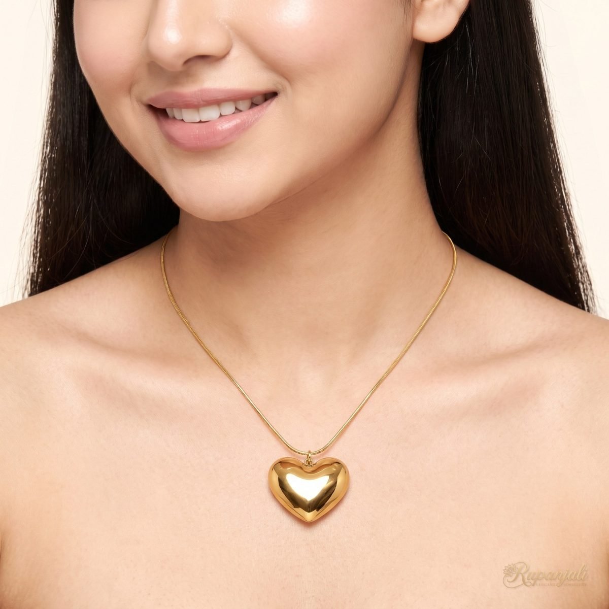 Gold Puffed Heart Pendant Necklace for Women — Glossy Love 5