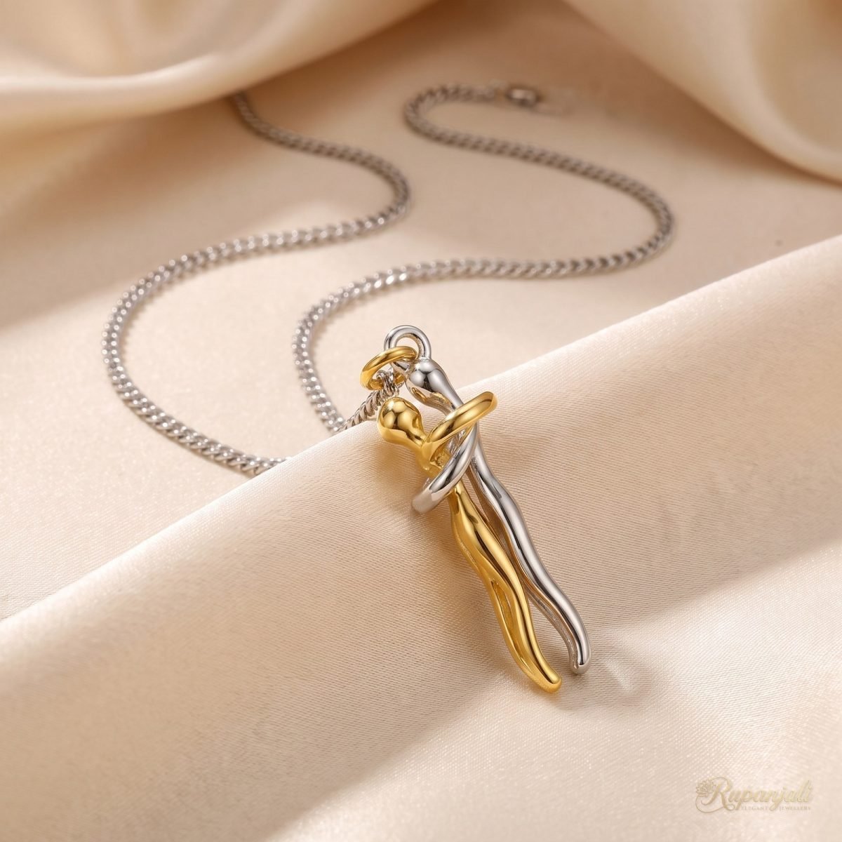 Couple Hug Pendant Necklace — Two-Tone Love Gift for Her 1
