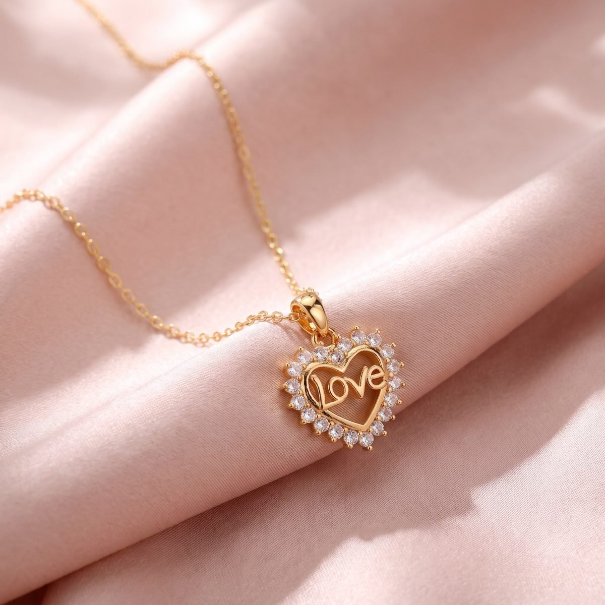 Gold Love Heart Pendant Necklace with Cubic Zirconia for Women 2