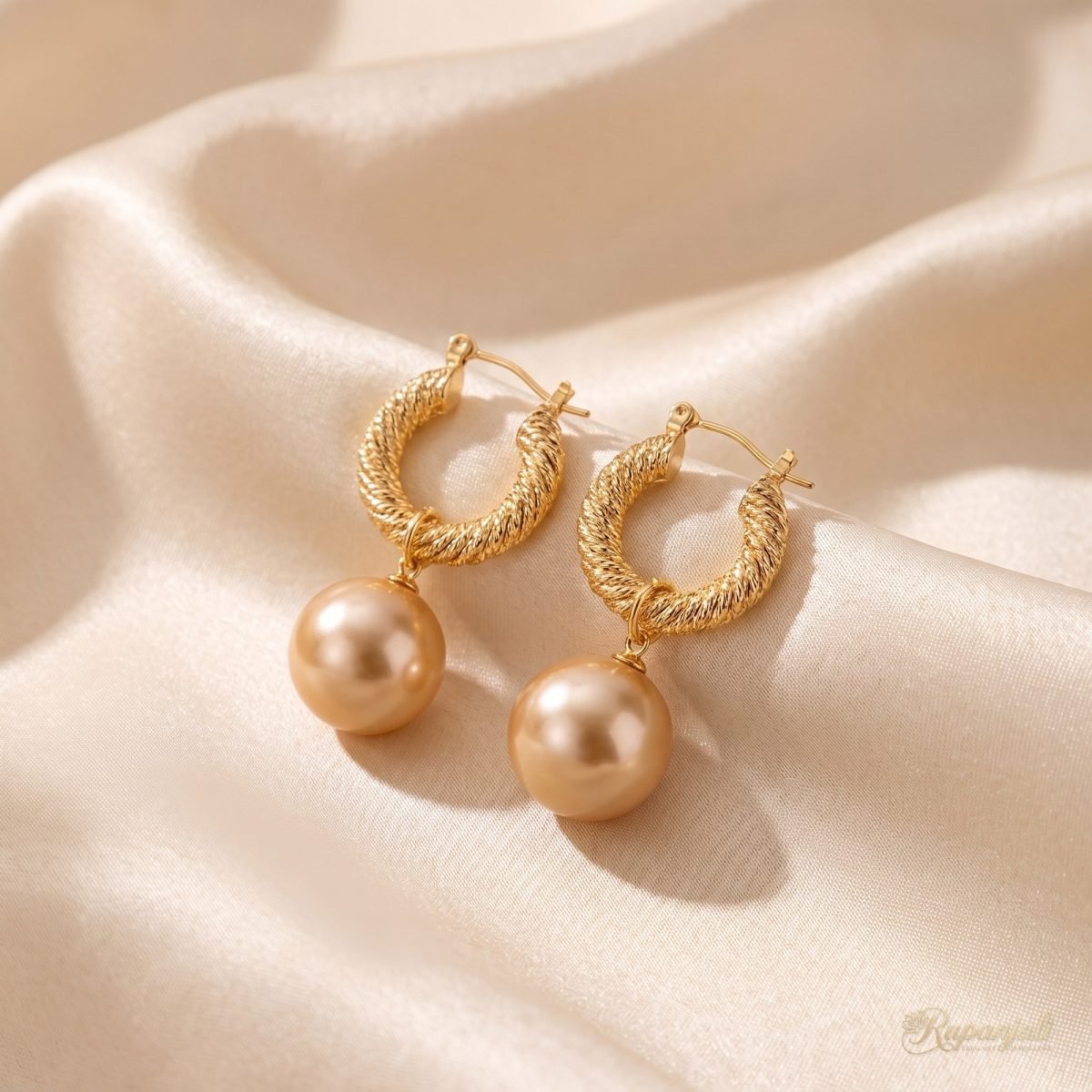 French Pearl Drop Hoop Earrings — Twisted Rope Huggies 1