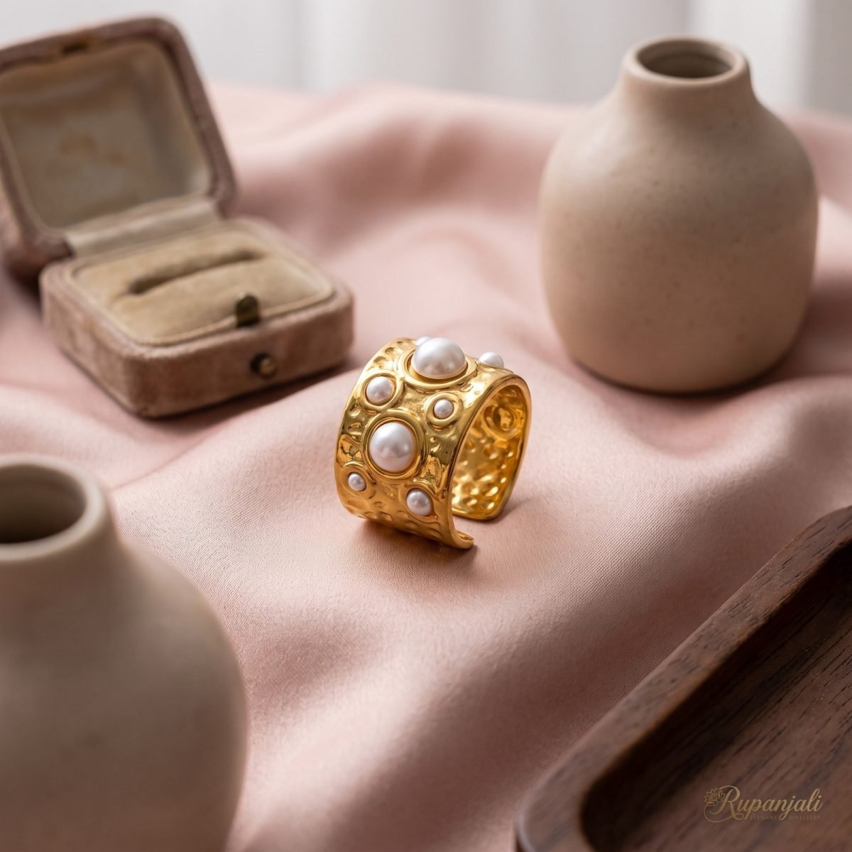 Vintage Pearl Wide Open Ring — Baroque Gold Statement 2