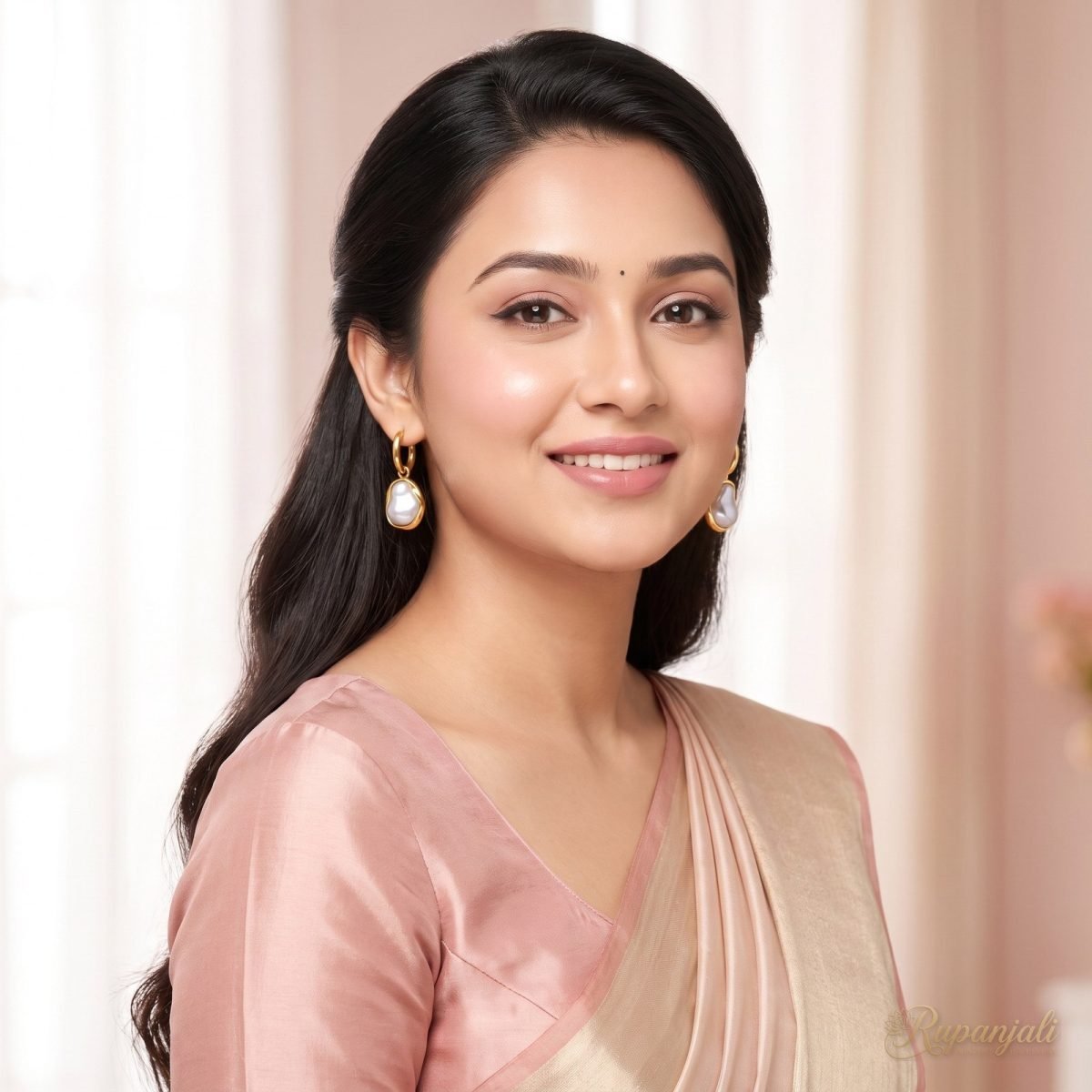 Gold-Tone Hoop Earrings with Baroque Pearl Drops for Women 7