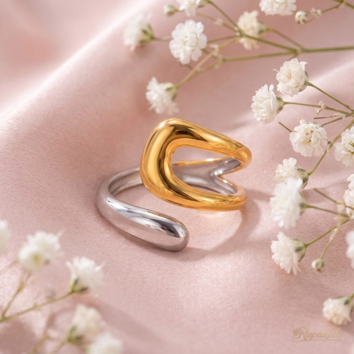 Two-Tone Open Wrap Ring for Women — Gold & Silver Sculptural 3