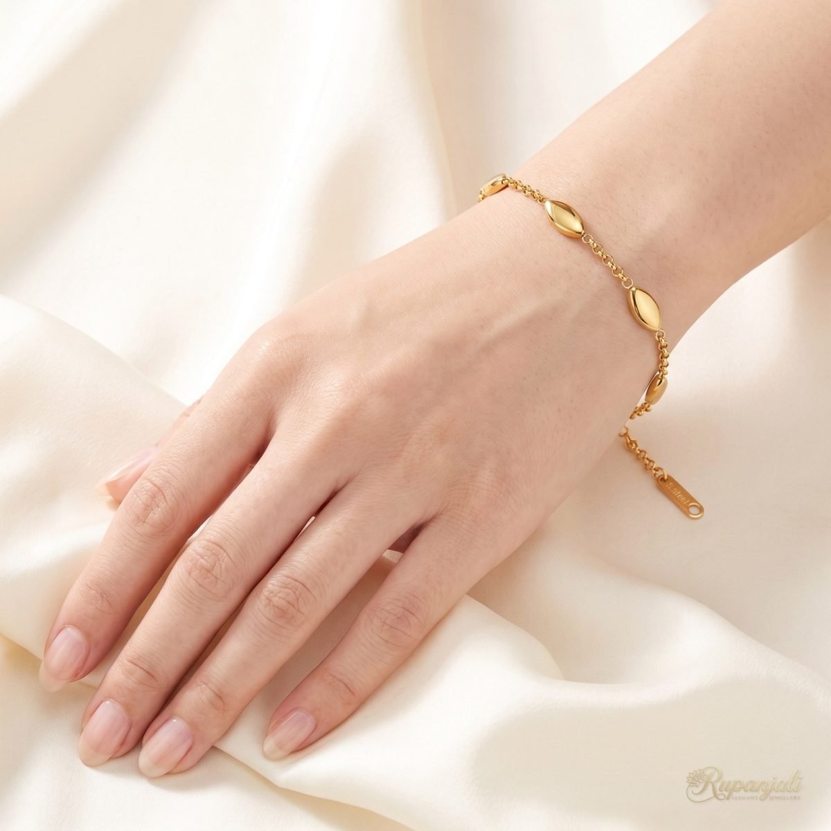 Gold Marquise Station Bracelet for Women — Glossy Geometric 5