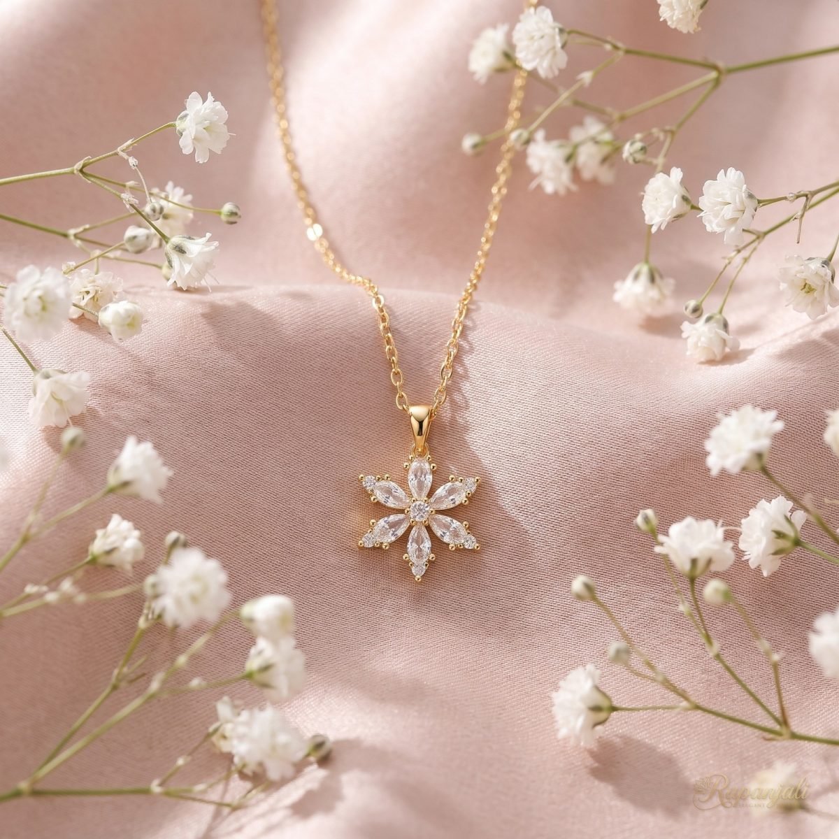 Gold Snowflake Necklace with Cubic Zirconia for Women 3