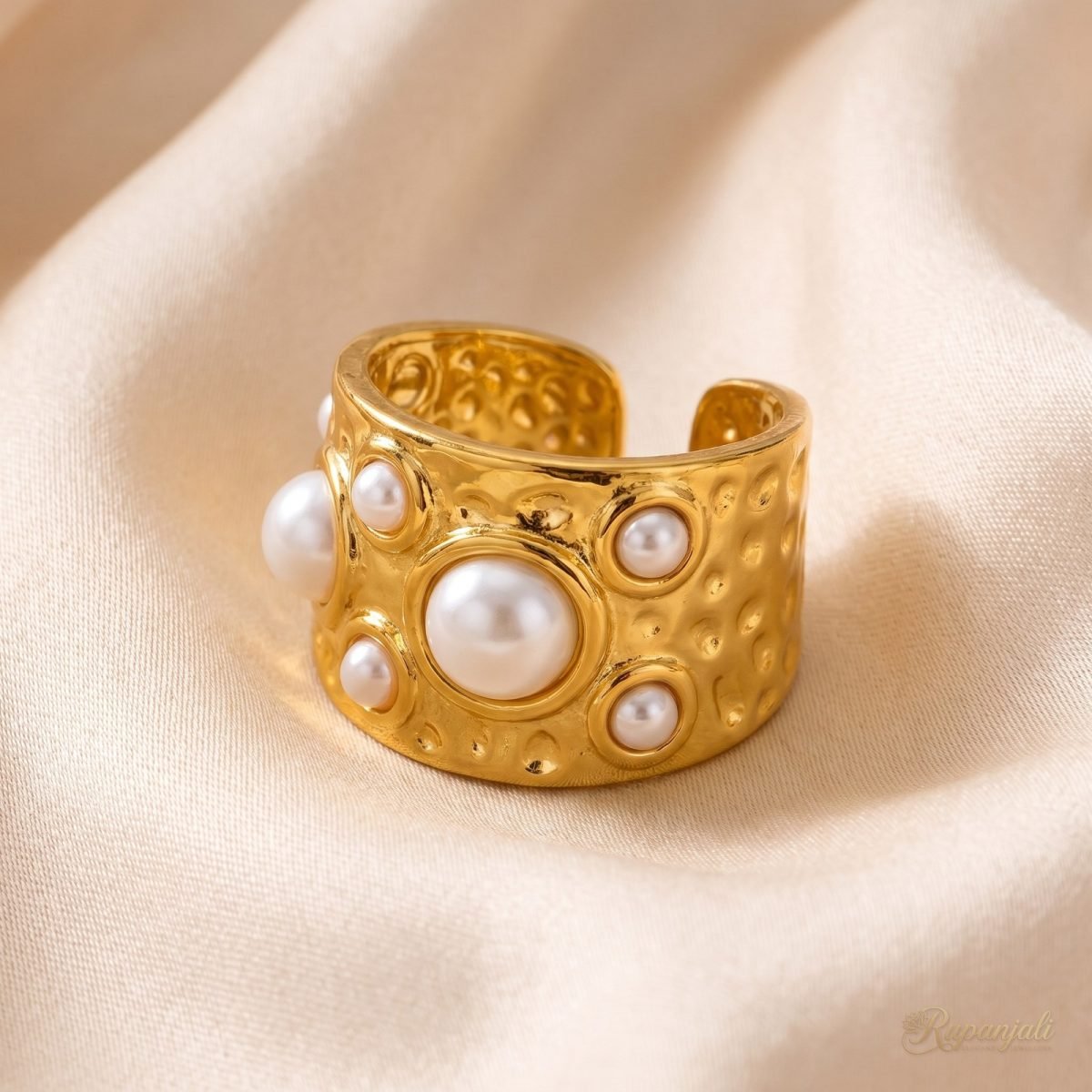 Vintage Pearl Wide Open Ring — Baroque Gold Statement 1