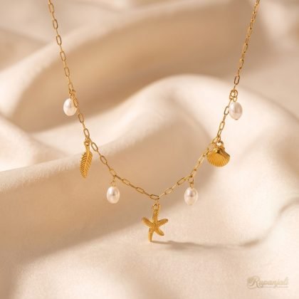 Gold Starfish Shell Pearl Charm Necklace for Women — Ocean