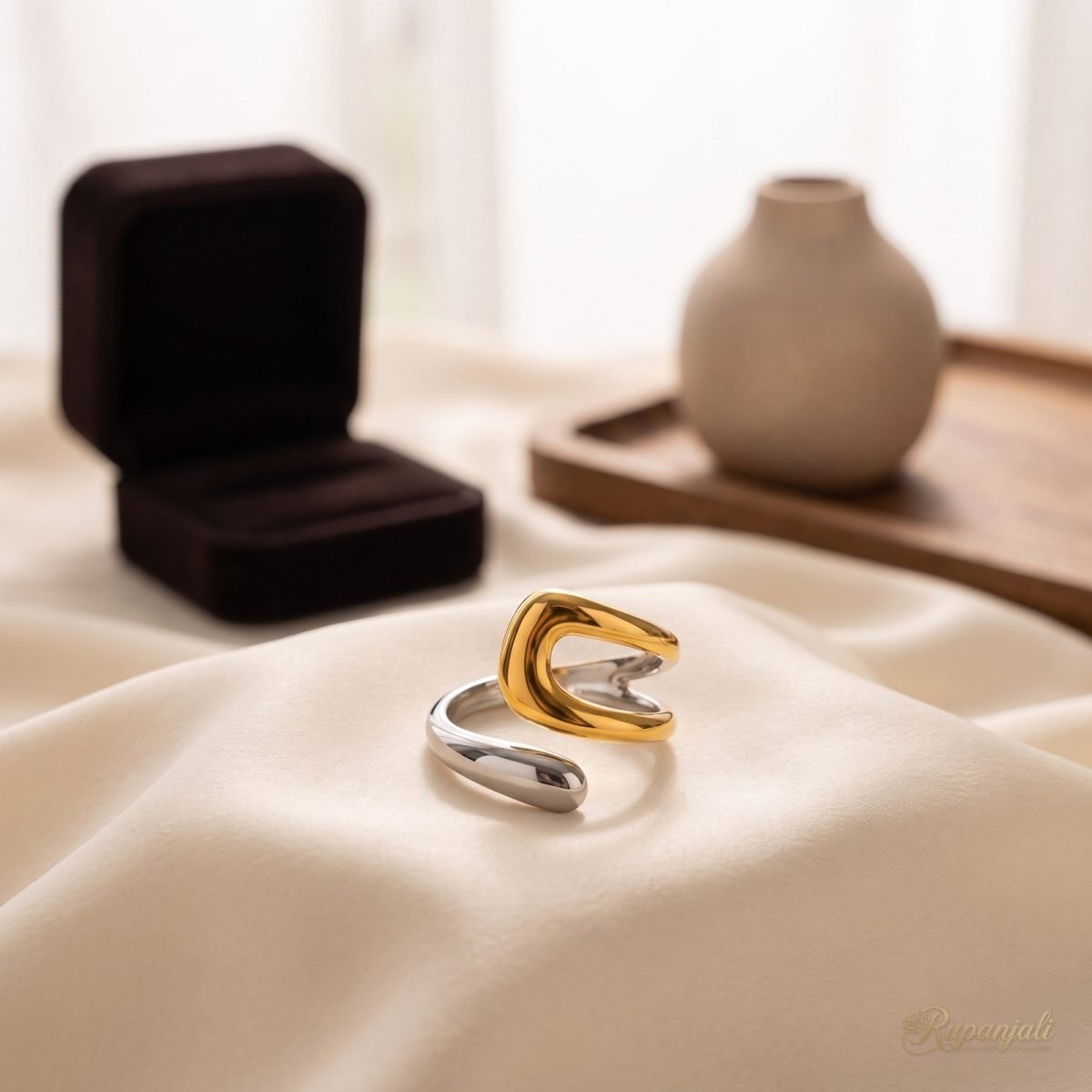 Two-Tone Open Wrap Ring for Women — Gold & Silver Sculptural 2