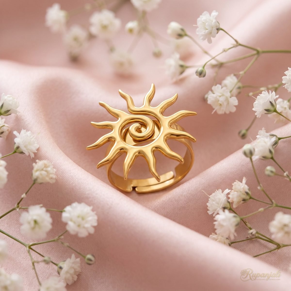 Vintage Sun Open Ring — Bold Spiral Statement 3