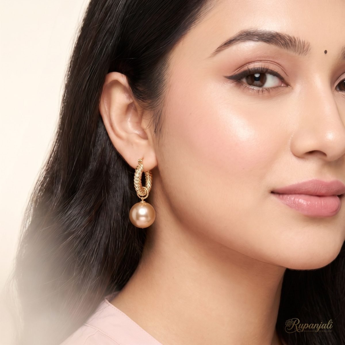 French Pearl Drop Hoop Earrings — Twisted Rope Huggies 5