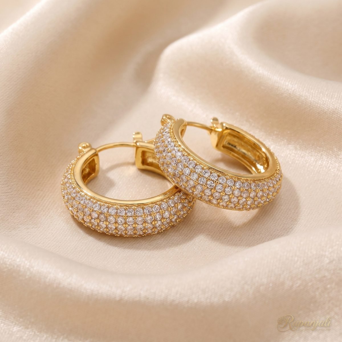 Gold Pavé Zircon Hoop Earrings for Women — White CZ Hoops 8