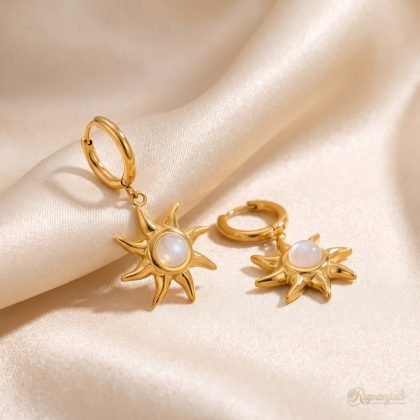 Gold Moonstone Sun Earrings for Women — Celestial Drops