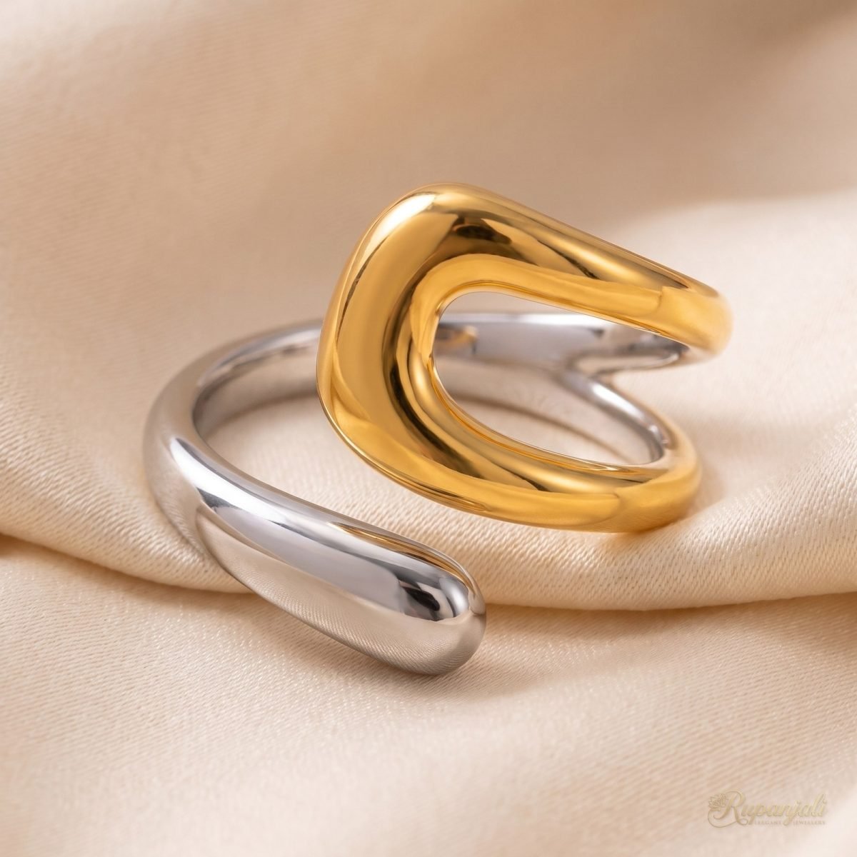 Two-Tone Open Wrap Ring for Women — Gold & Silver Sculptural 1