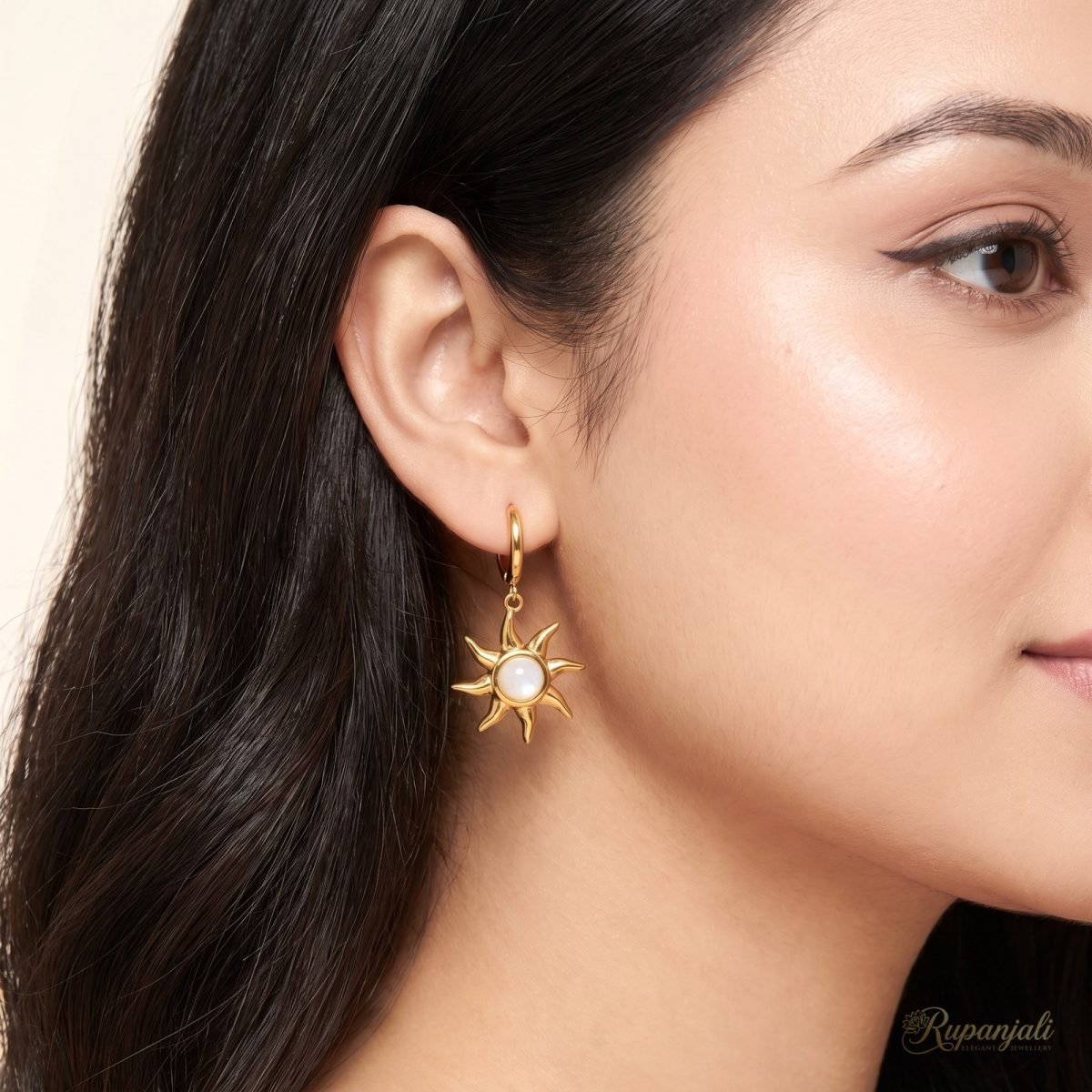 Gold Moonstone Sun Earrings for Women — Celestial Drops 5