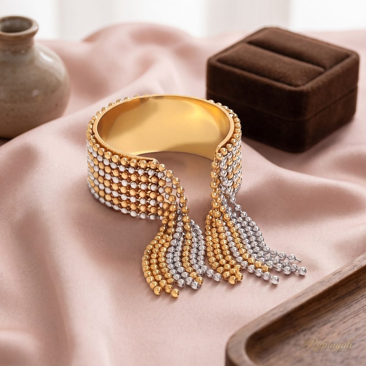 Two-Tone Tassel Bead Ring — Gold & Silver Fringe Statement 2
