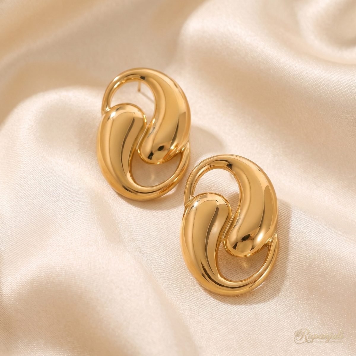 Gold Swirl Stud Earrings — Interlocked Teardrop Statement 1