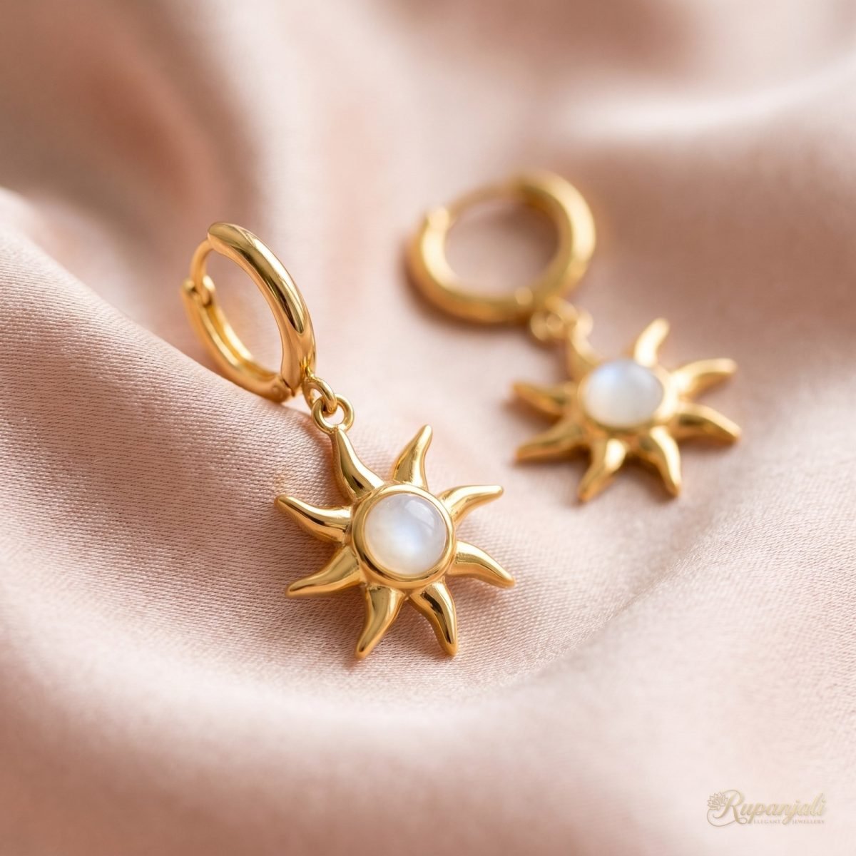 Gold Moonstone Sun Earrings for Women — Celestial Drops 4