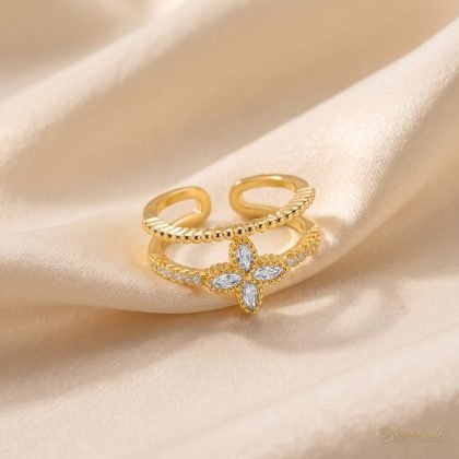 Korean Flower Duo Ring — Marquise Bloom