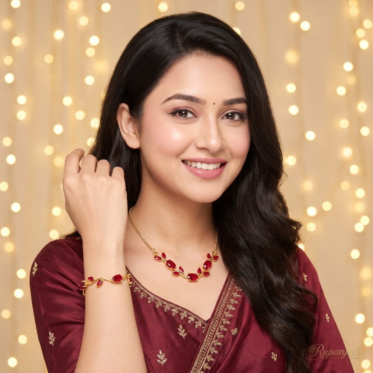 Red Zircon Branch Jewellery Set — Necklace & Bracelet 7