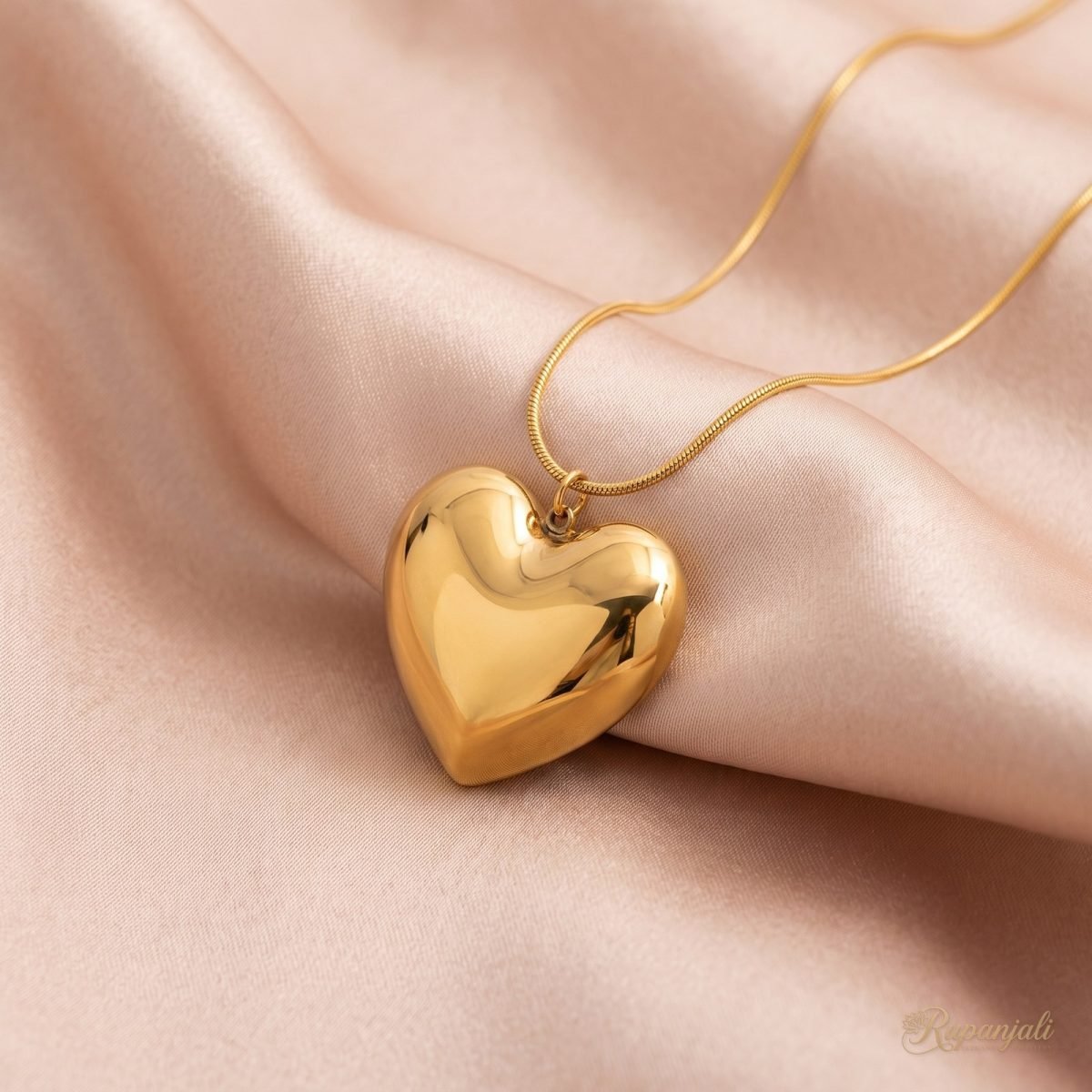 Gold Puffed Heart Pendant Necklace for Women — Glossy Love 4
