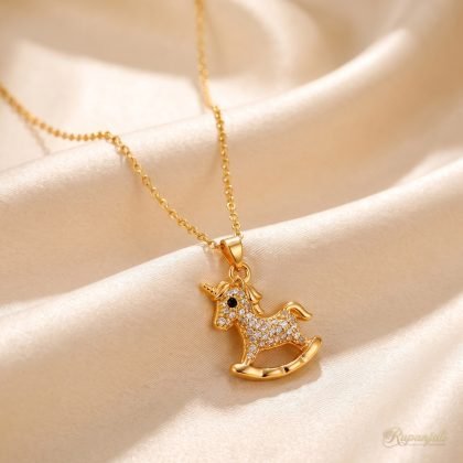 Rocking Pony Unicorn Necklace — Pave Zircon Charm
