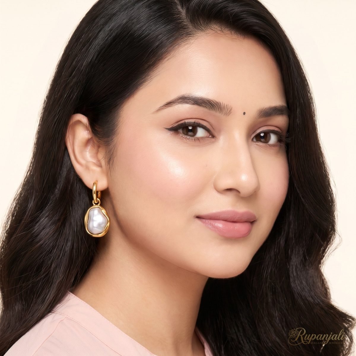 Gold-Tone Hoop Earrings with Baroque Pearl Drops for Women 6