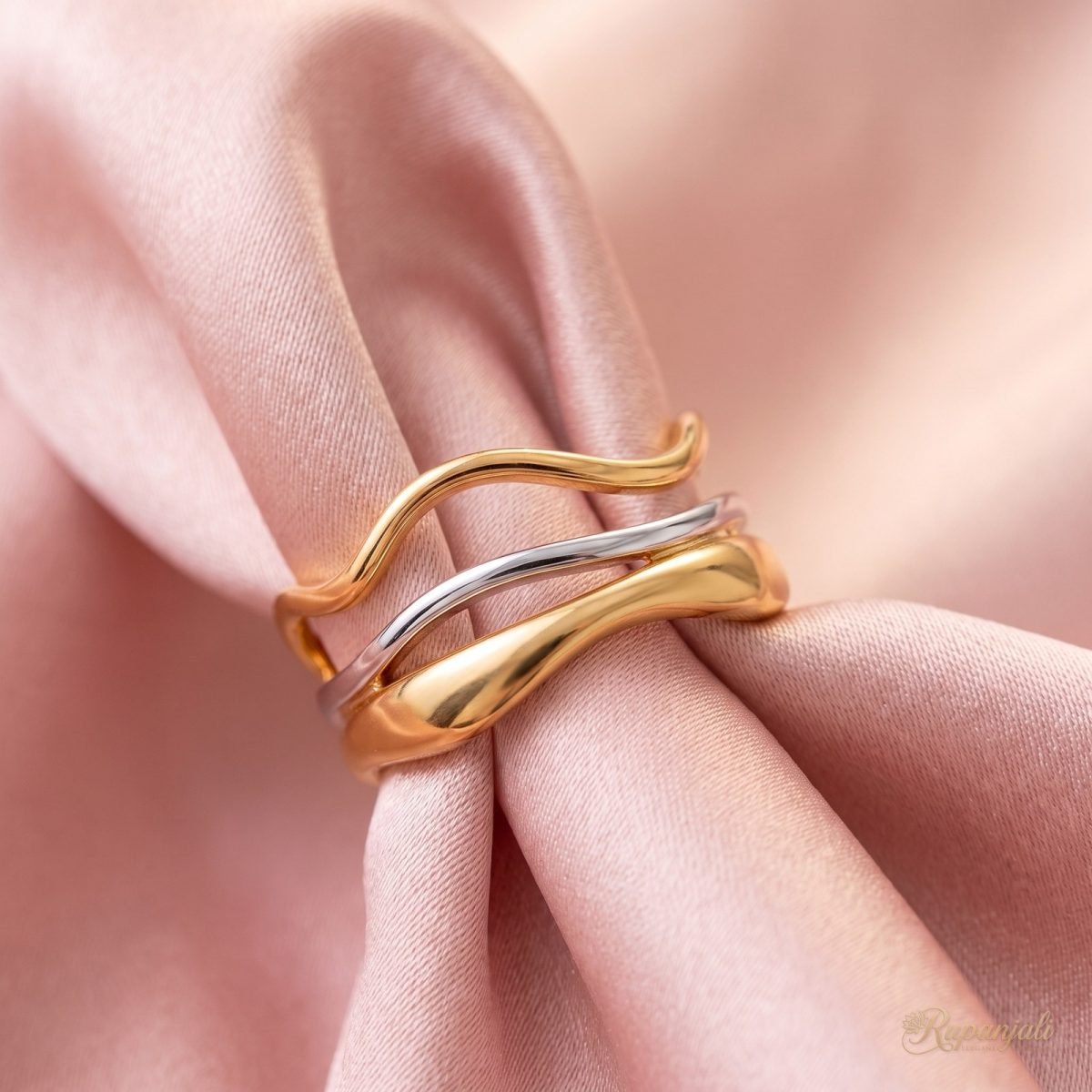 Three-Layer Wavy Ring — French Gold & Silver Colour Block 4