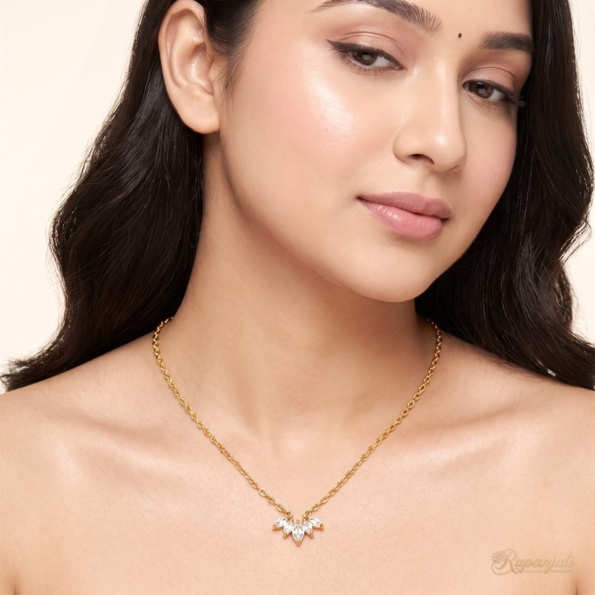 White Zircon Petal Necklace — Marquise Lotus Crown Pendant 5