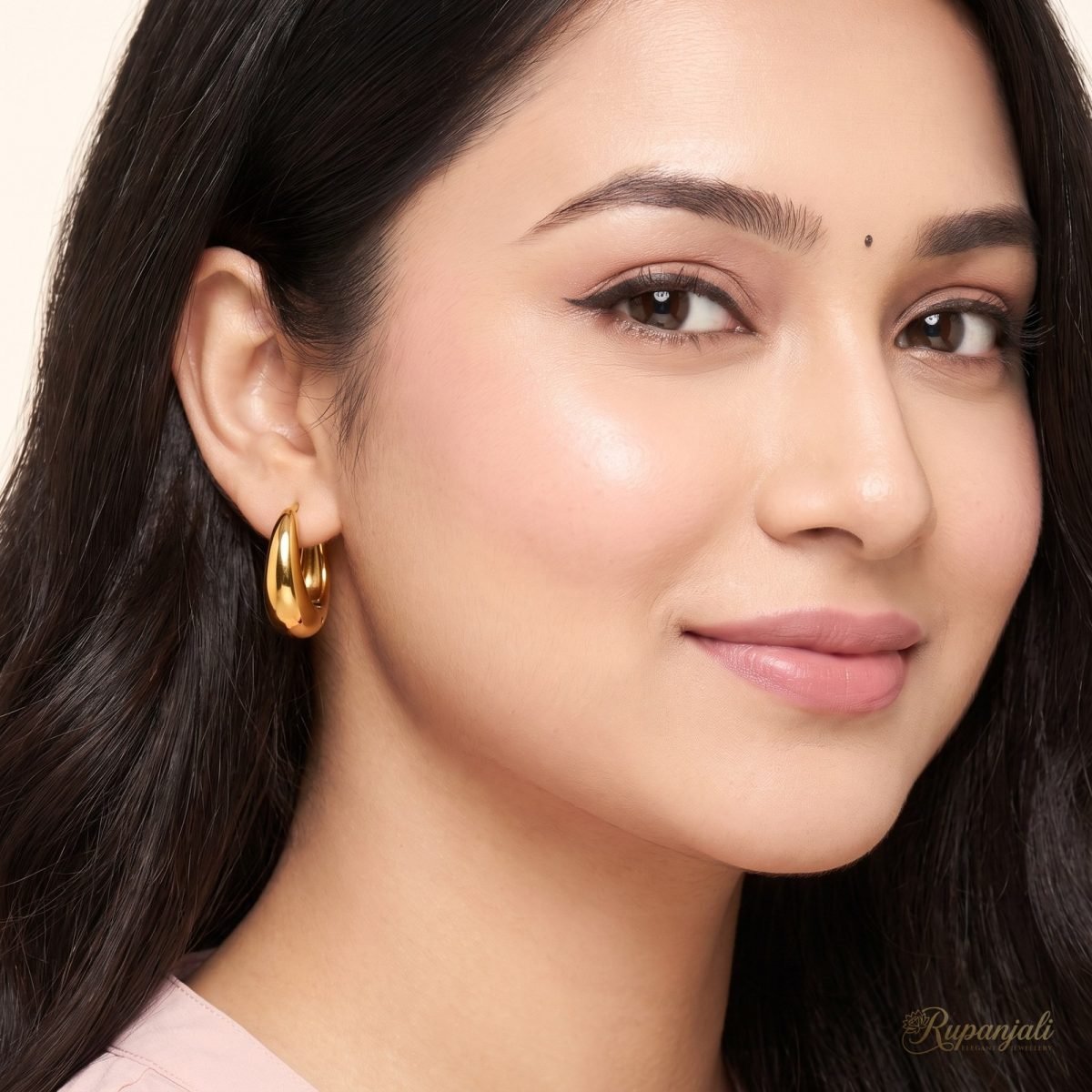 Gold U-Shape Huggie Hoop Earrings for Women — Chunky Dome 5