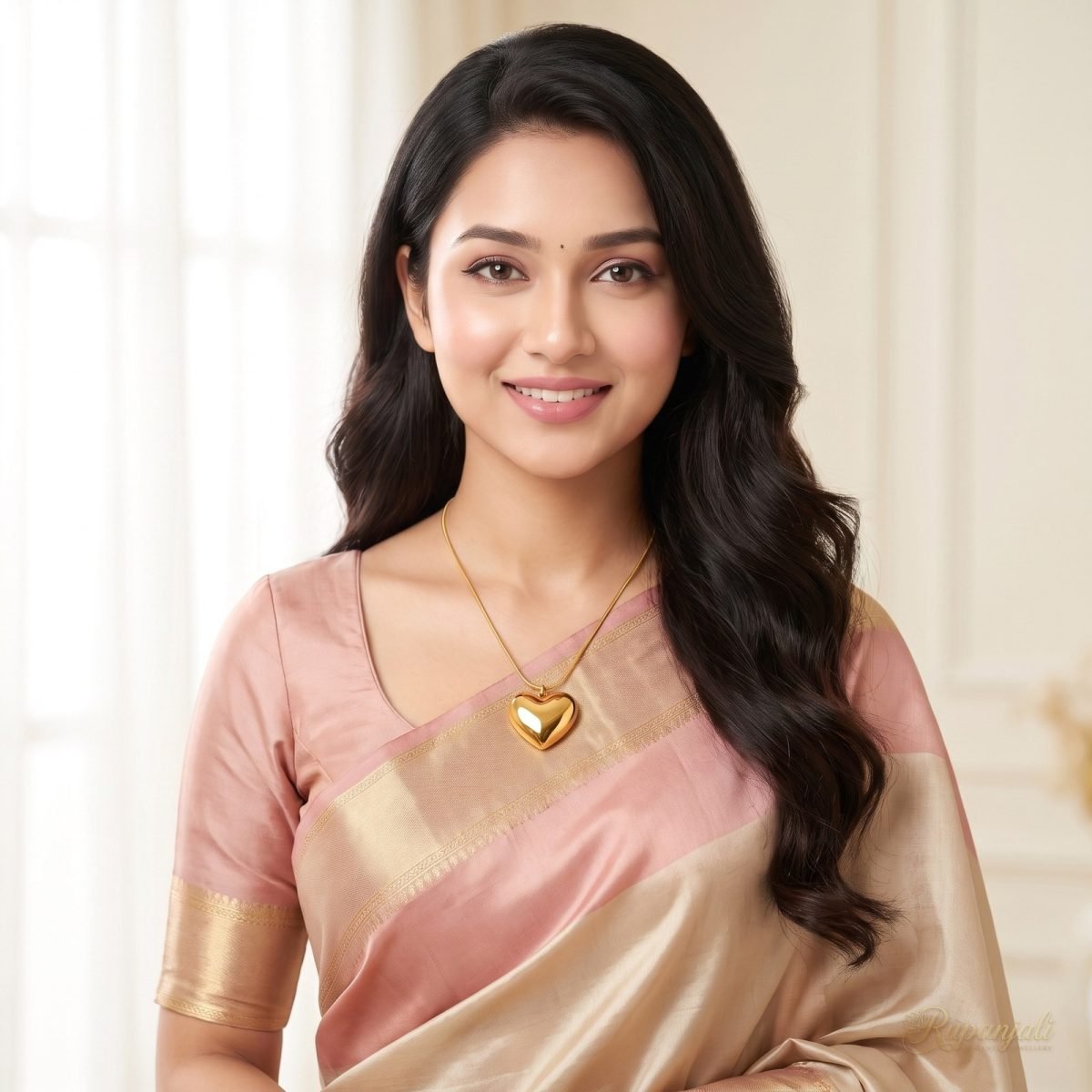 Gold Puffed Heart Pendant Necklace for Women — Glossy Love 6