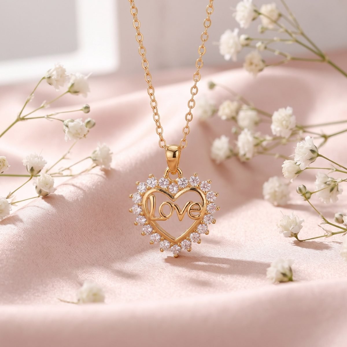 Gold Love Heart Pendant Necklace with Cubic Zirconia for Women 5
