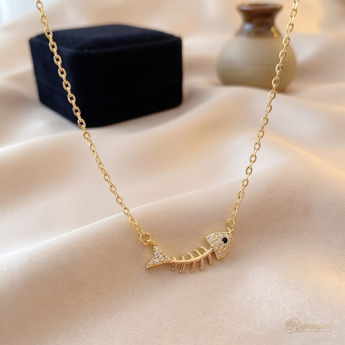 Fishbone Pendant Necklace — Pave Zircon Clavicle Chain 2