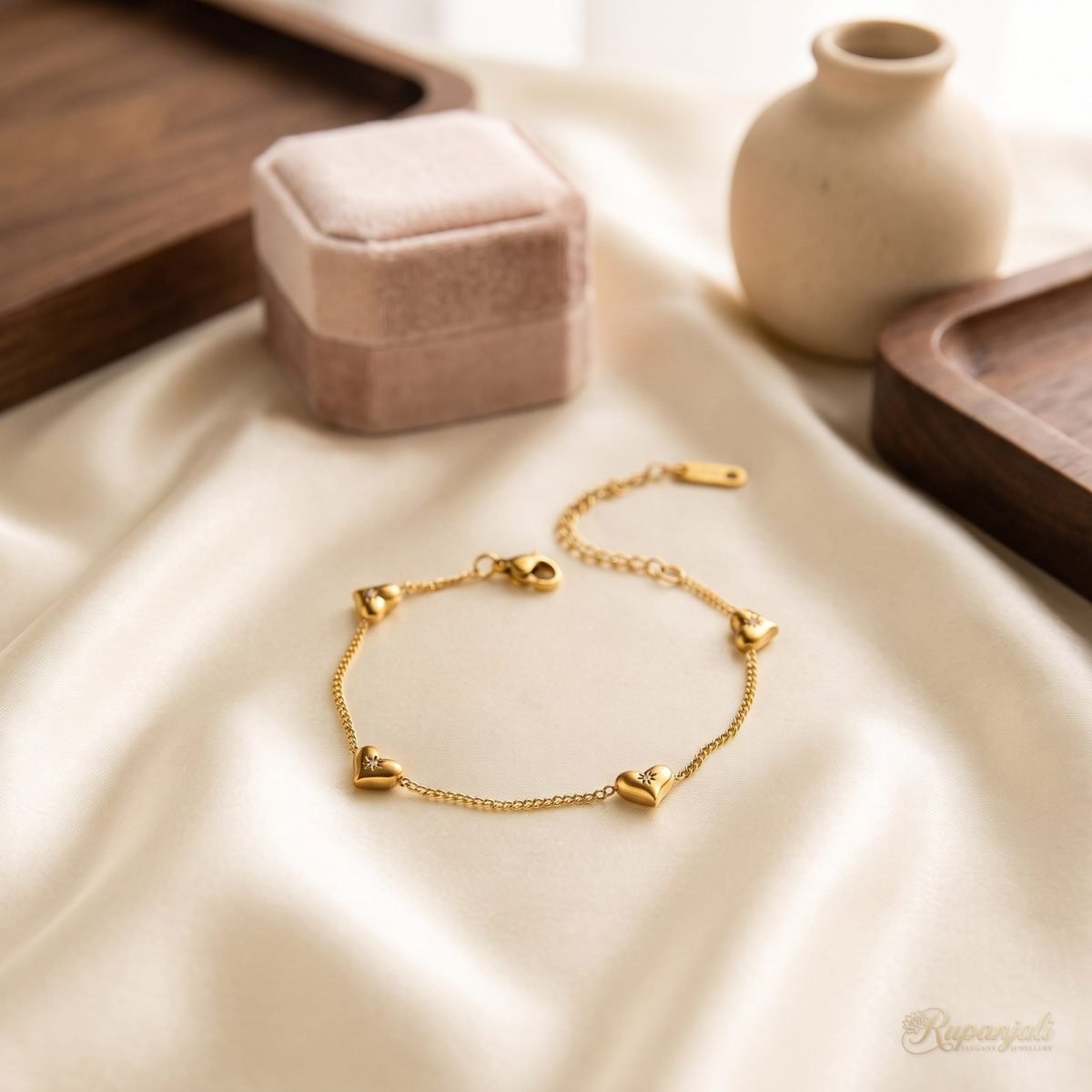 Multi Heart Station Bracelet — 18K Plated with Zircon 2