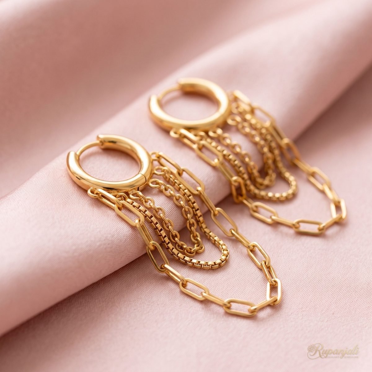 Gold Chain Tassel Hoop Earrings for Women — Layered Drop 4