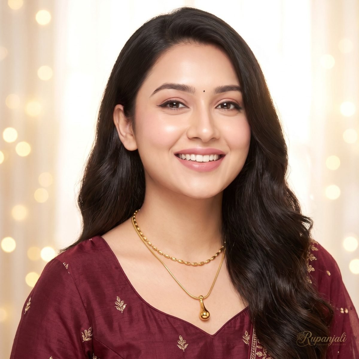 Gold Double Chain Water Drop Necklace for Women — Layered 7