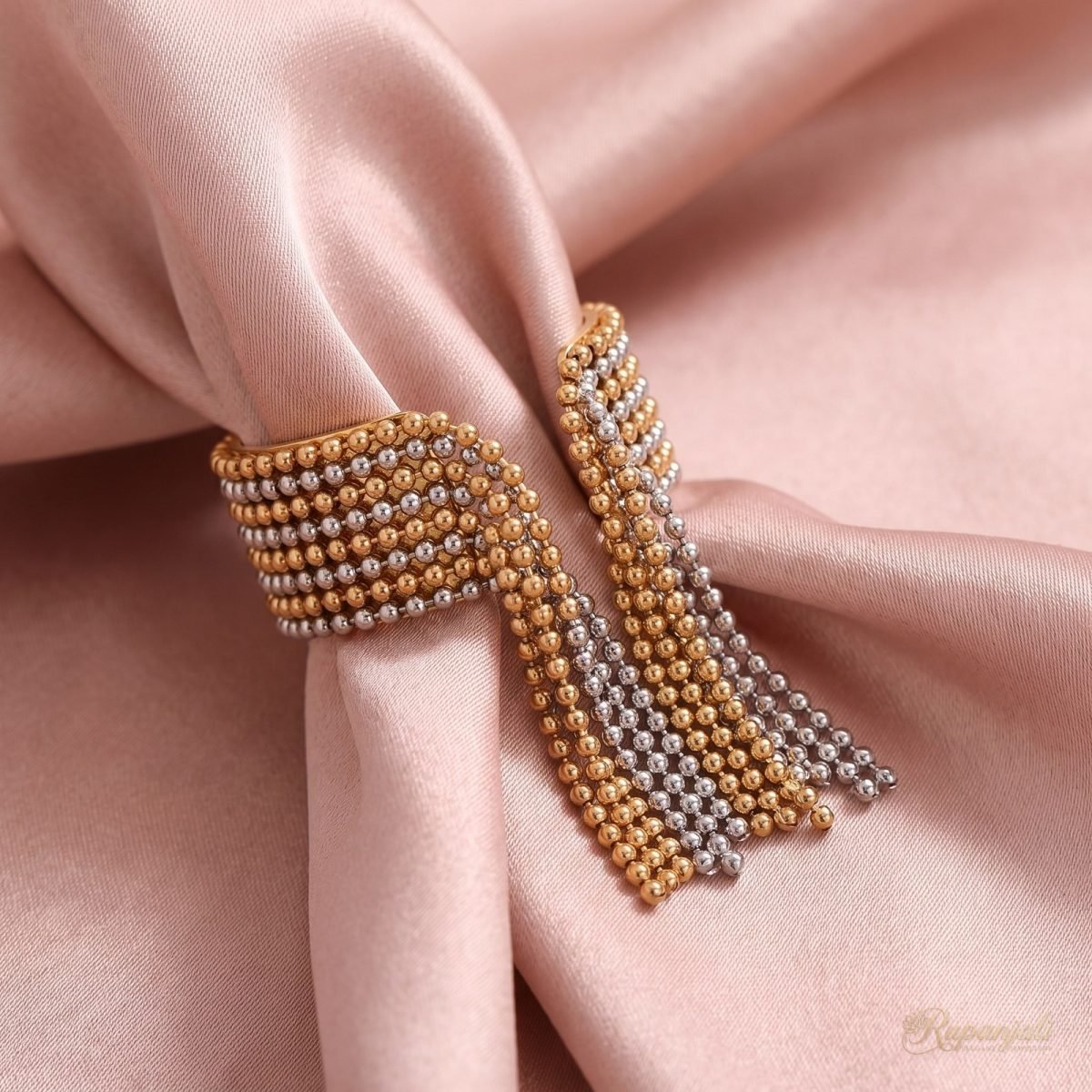 Two-Tone Tassel Bead Ring — Gold & Silver Fringe Statement 4