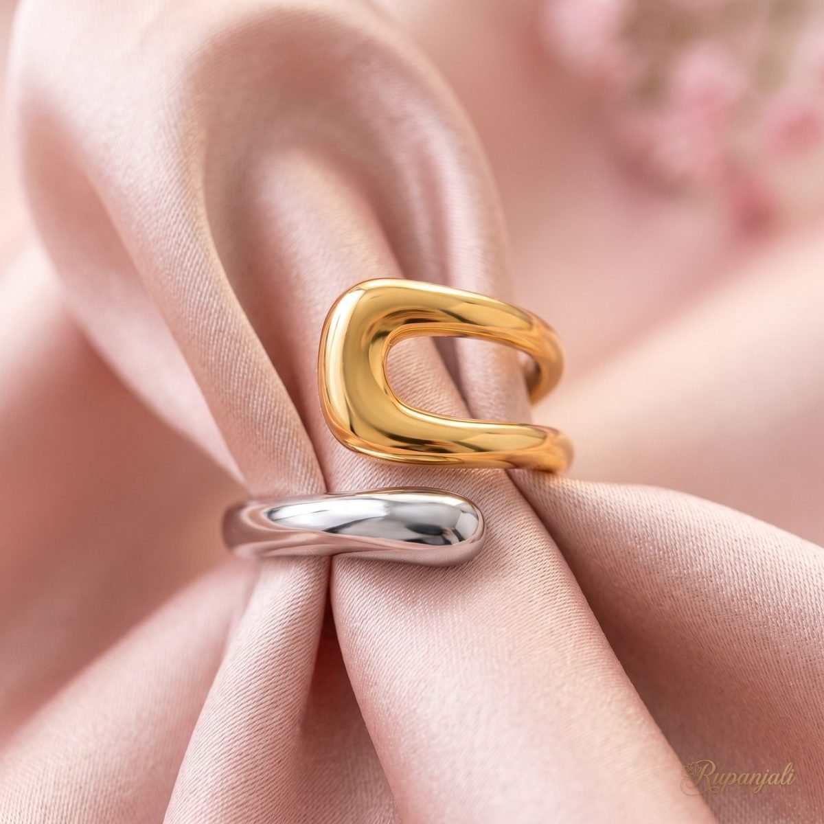 Two-Tone Open Wrap Ring for Women — Gold & Silver Sculptural 4