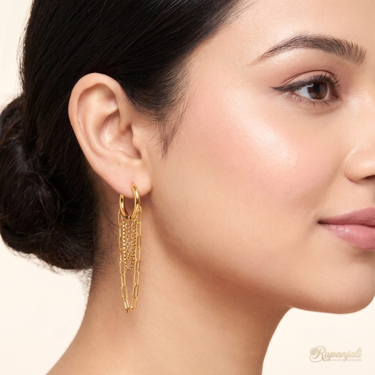Gold Chain Tassel Hoop Earrings for Women — Layered Drop 5