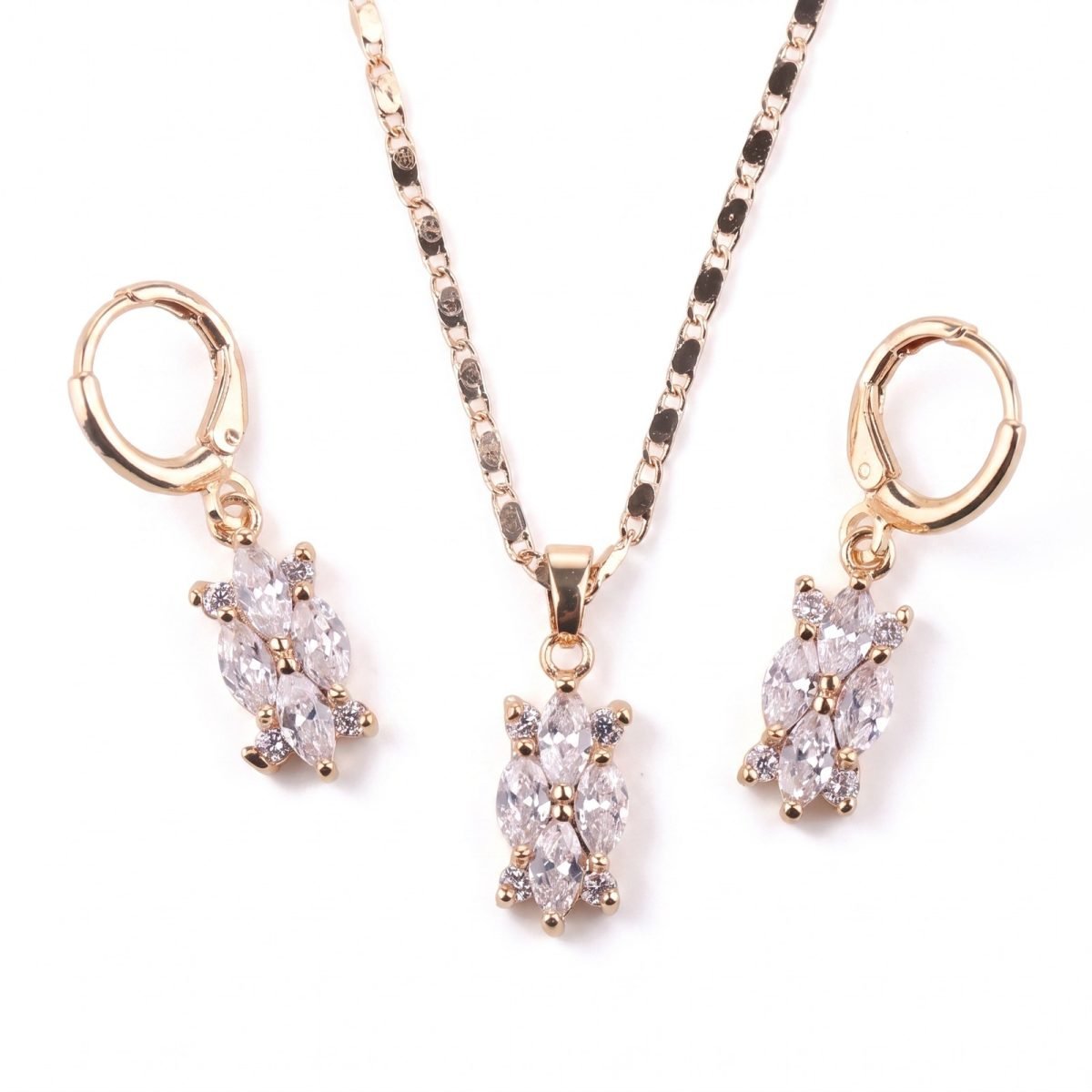 Gold-Tone CZ Flower Pendant & Earrings Jewellery Set for Women 2