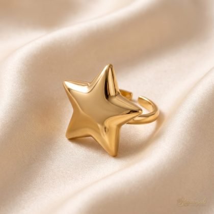 Gold Puffy Star Open Ring — Bold Five-Pointed Statement