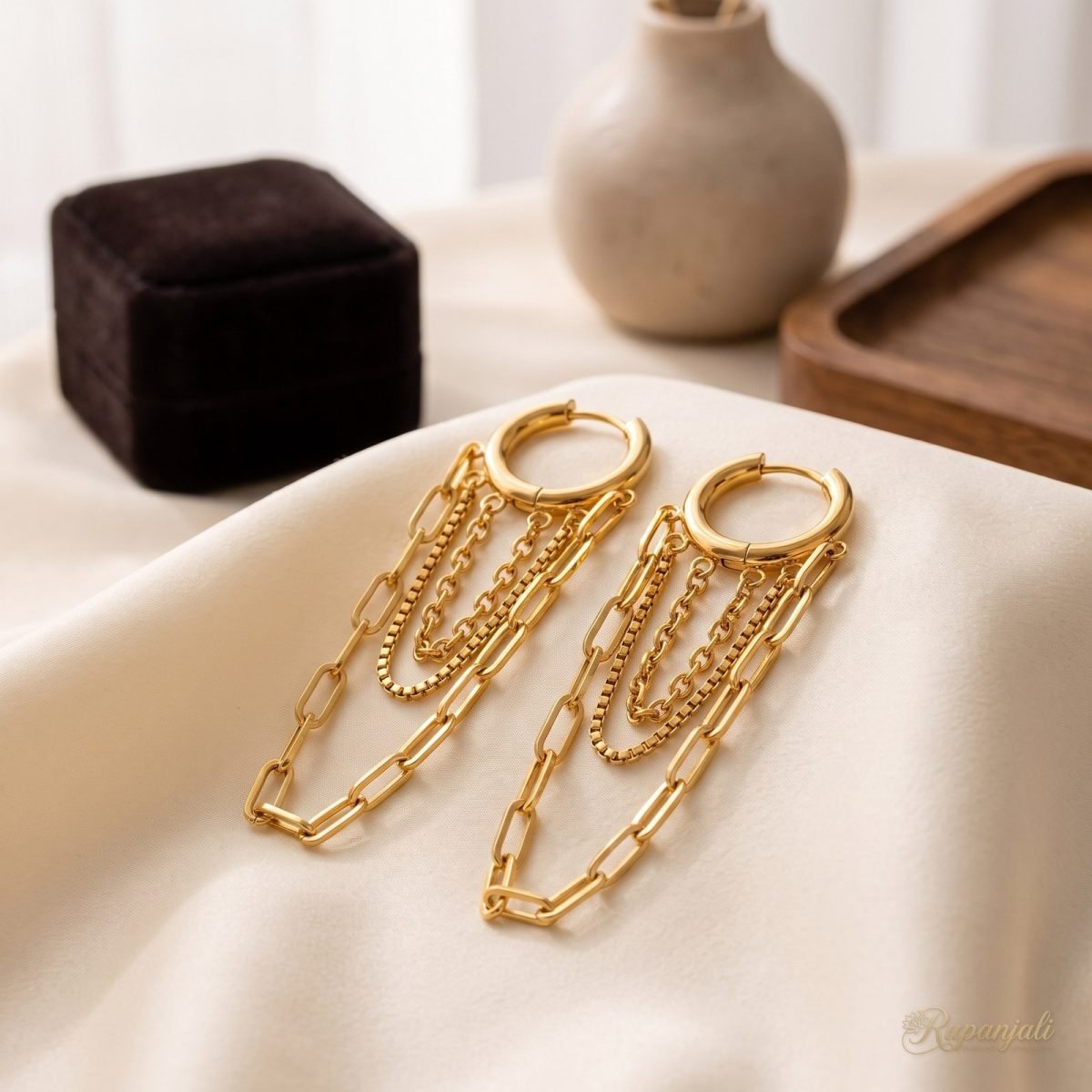 Gold Chain Tassel Hoop Earrings for Women — Layered Drop 2