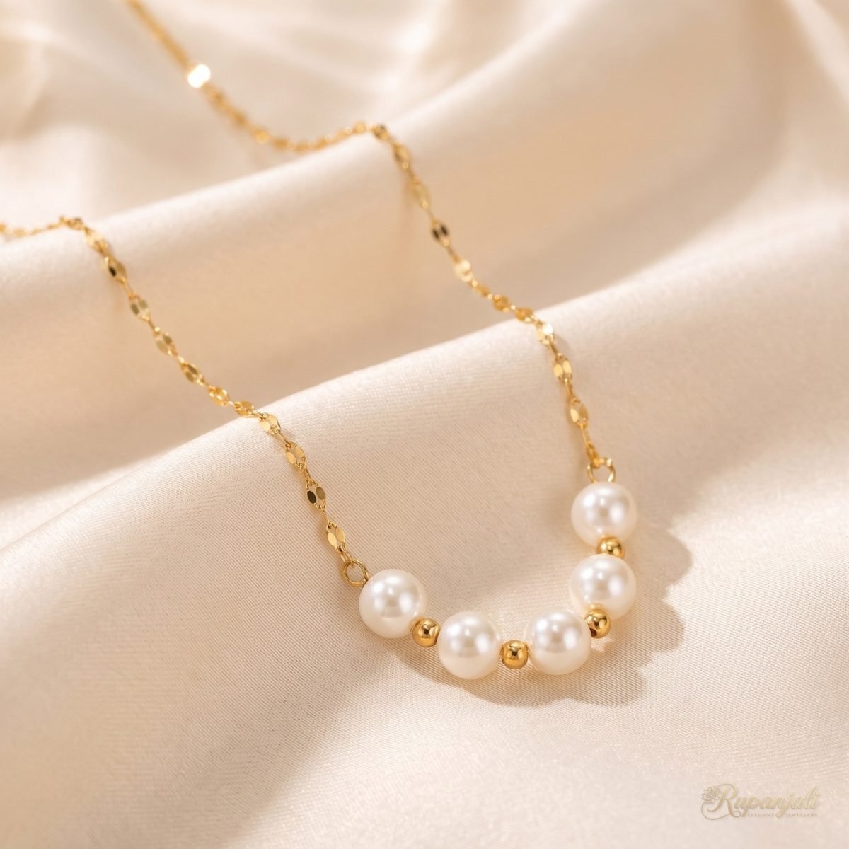 Smile Pearl Necklace — Five Pearls & Gold Spacers 1