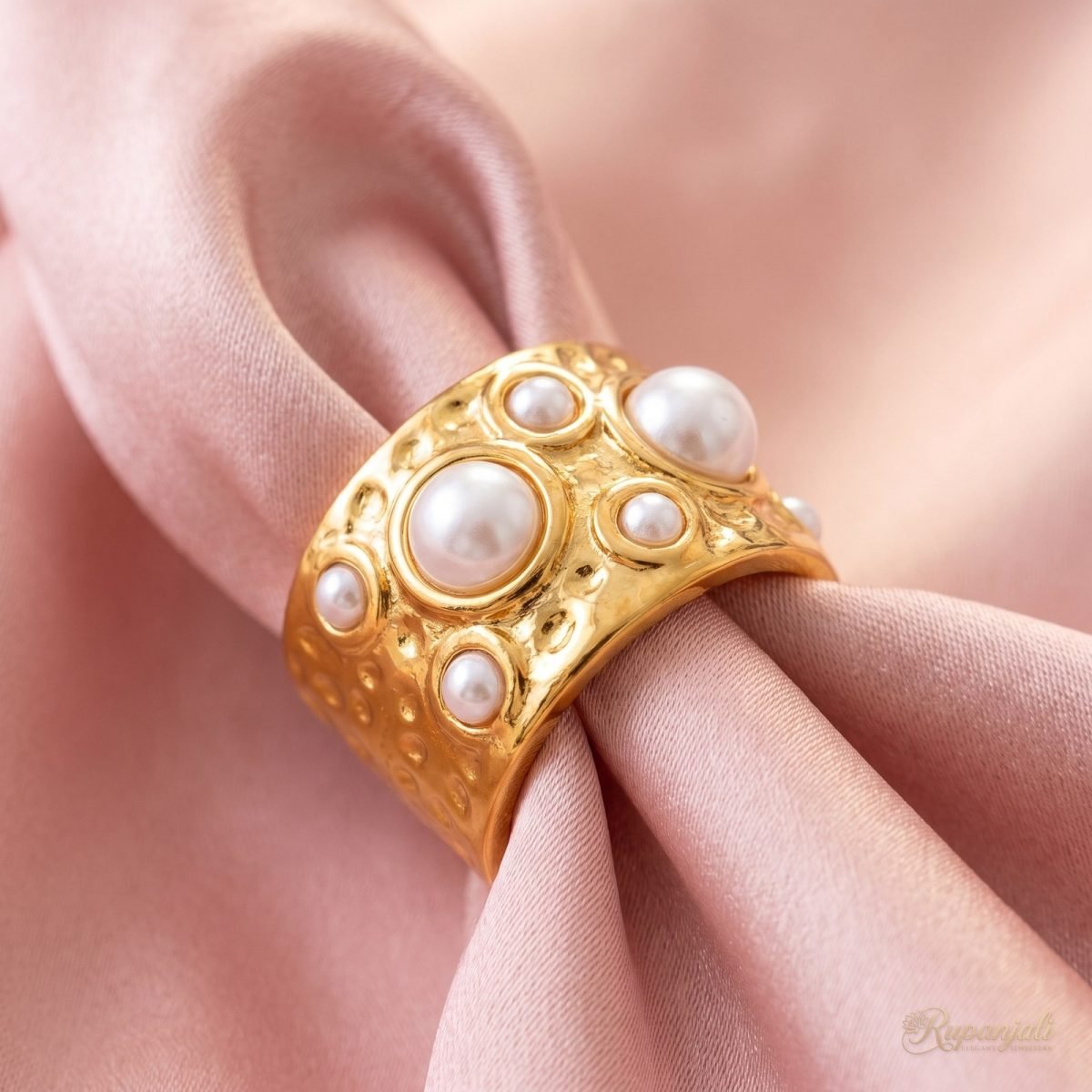Vintage Pearl Wide Open Ring — Baroque Gold Statement 4