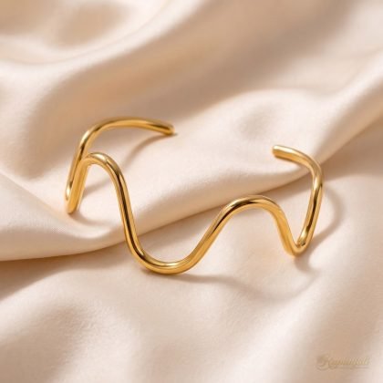 Gold Wavy Open Cuff Bracelet for Women — Sculptural Bangle