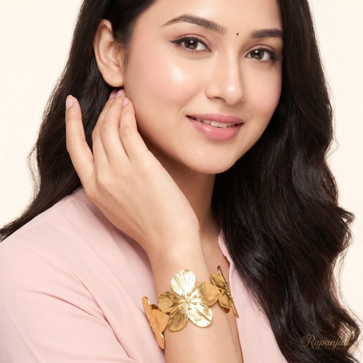 Gold Flower Cuff Bracelet for Women — Bold Blossom Bangle 5