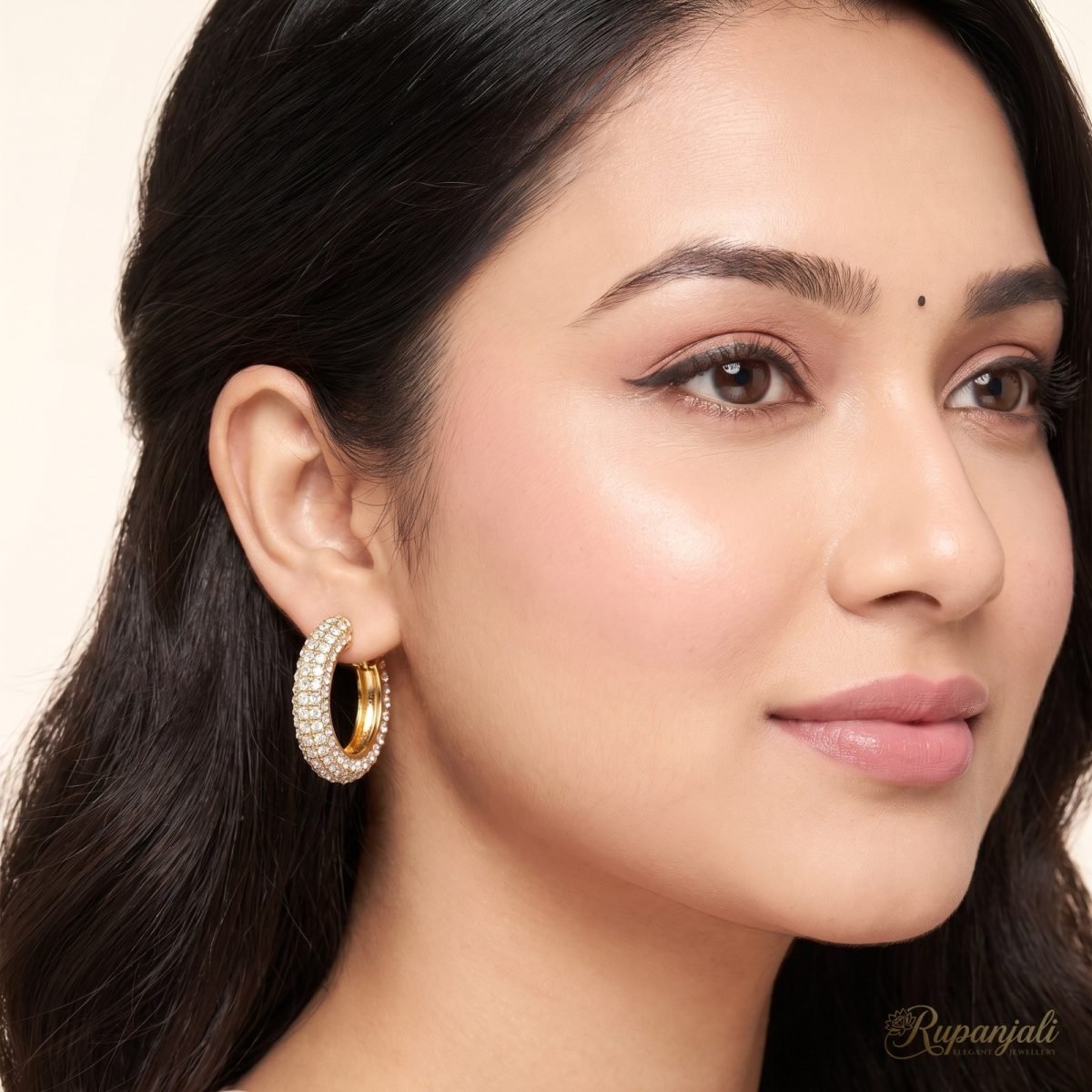 Gold Pavé Zircon Hoop Earrings for Women — White CZ Hoops 6