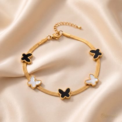 Butterfly Blade Chain Bracelet — Black & Mother-of-Pearl
