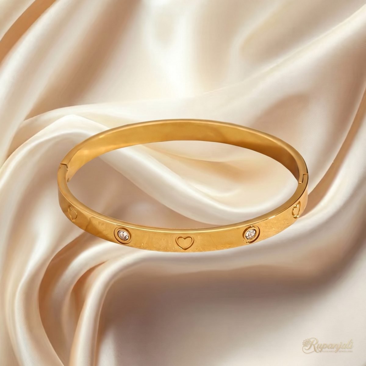 Gold Heart Love Bangle Bracelet for Women with CZ Stones 1