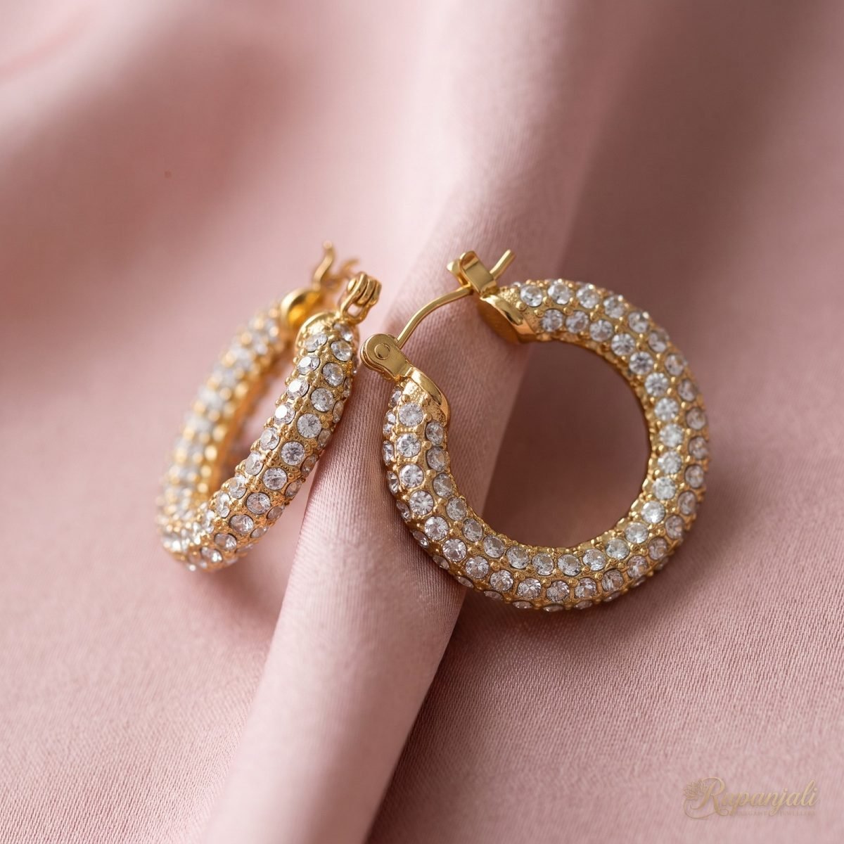 Gold Pavé Zircon Hoop Earrings for Women — White CZ Hoops 5