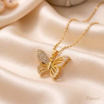 Zircon Butterfly Necklace — Openwork Wings
